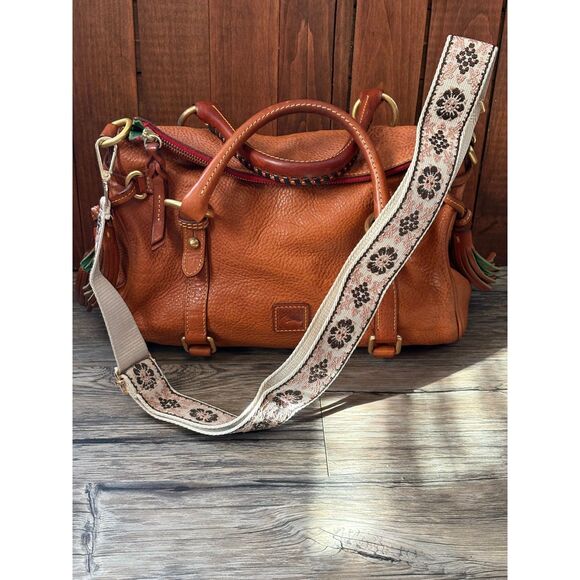 Dooney & Bourke Natural Brown Florentine Leather Satchel Top Handle Bag Purse - Picture 2 of 16